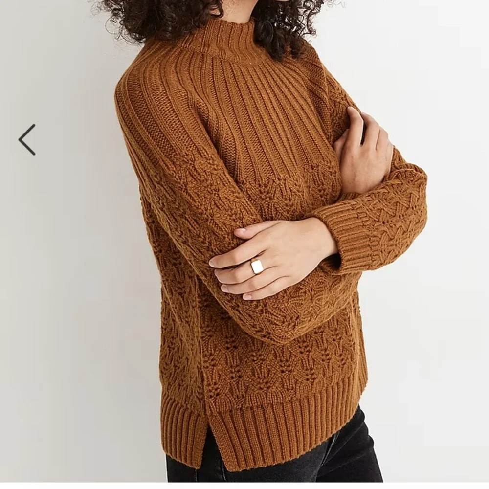 Madewell Pointelle Stitch-Mix Mockneck Sweater Woven Beautiful Interlock Sz S - Picture 3 of 9